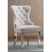 7Pc Ceramic Marble Top Dining Table Set With Creme Velvet Chair 