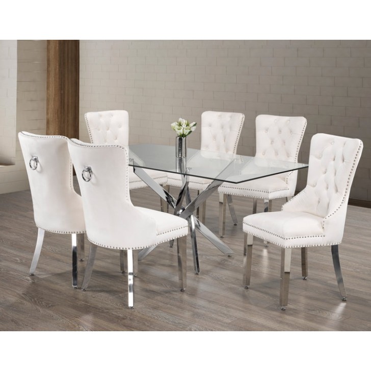 7Pc 10mm Tempered Clear Glass Dining Table Set