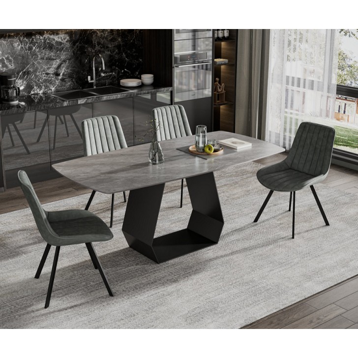 7PC Stone Armani Grey Marble Top Dining Table Set 