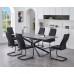 7PC Grey Marble Veneer Top Extension Dining Table Set 