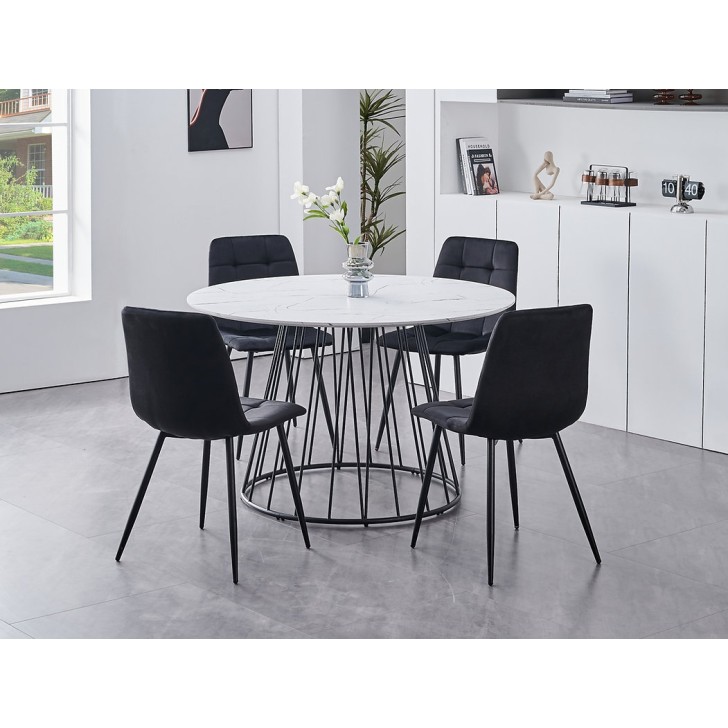 5PC White Marble Veneer Top Dining Table Set