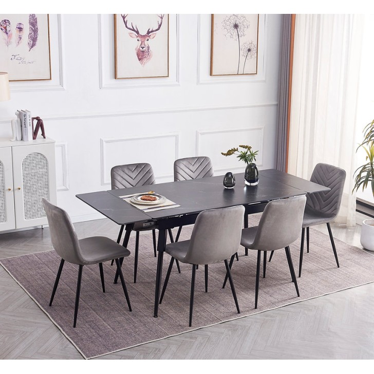  Stone Black Marble Top Dining Table Set