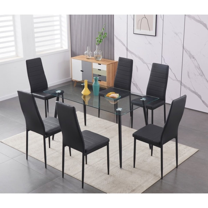 7PC 8mm Tempered Clear Glass Dining Table Set