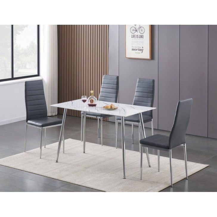 5PC 8mm Tempered White Marble Glass Dining Table Set